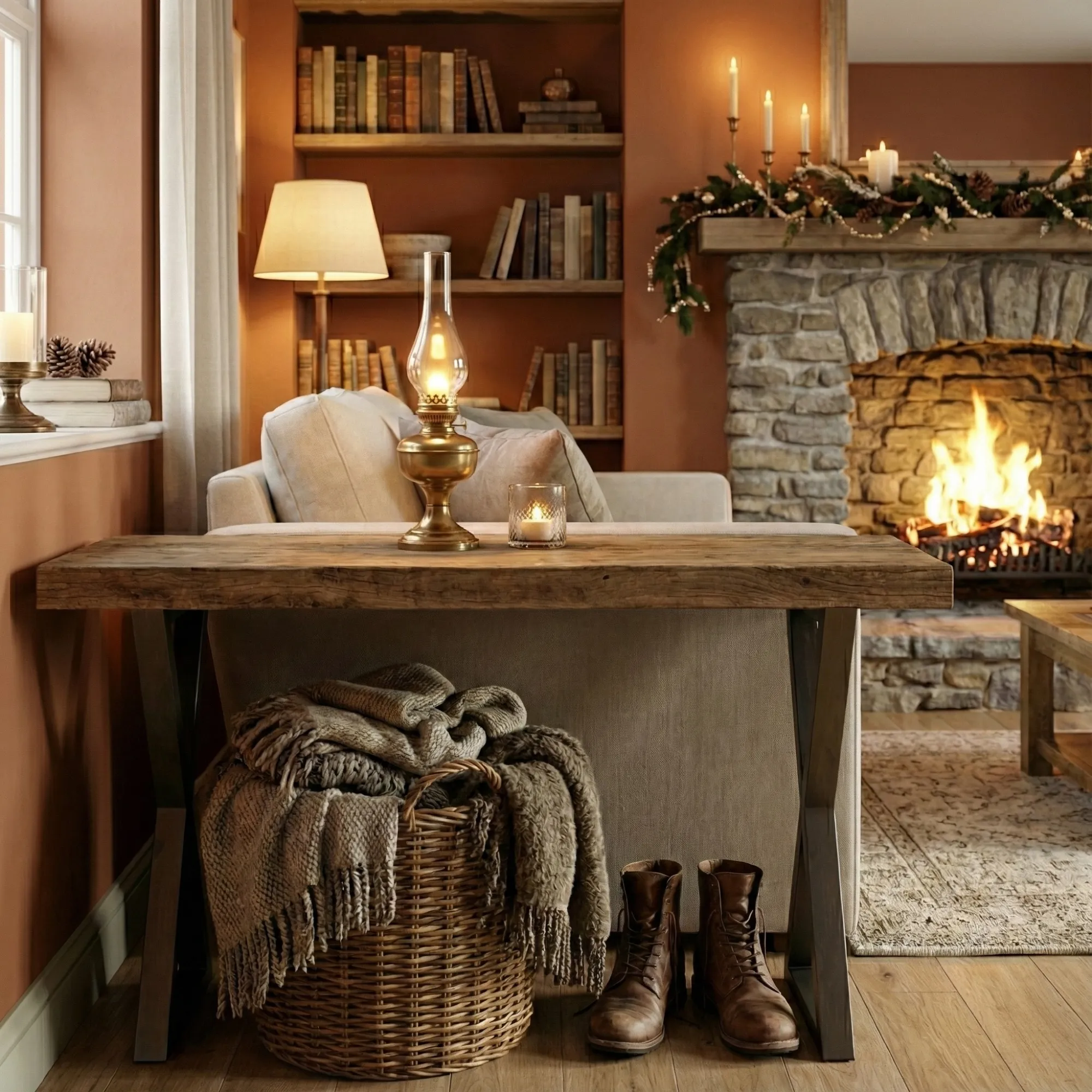 Industrial Wood Console Table with Shelf - view 7